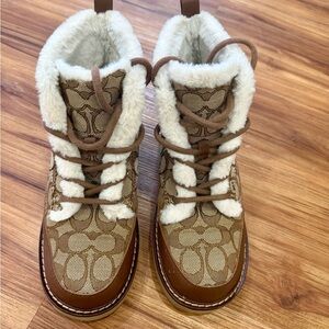 Coach Brown and Cream Lace Up Boots